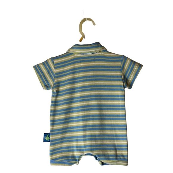 Pepper Toes Layette Blue And‎ Green Striped Collared Polo Short Romper Size 3M - Picture 2 of 10